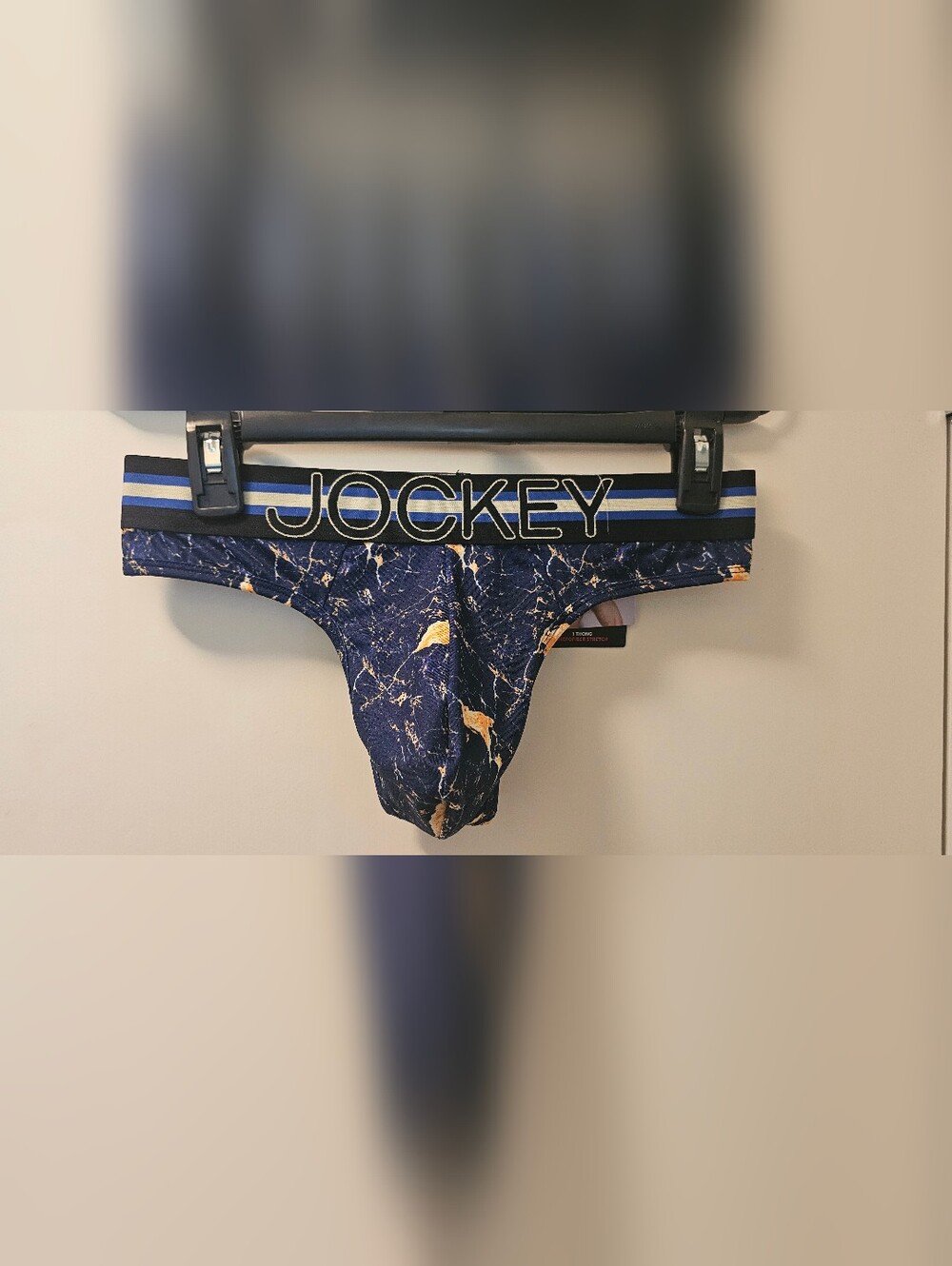 Jockey Sport NWT Stability Pouch Microfiber Thong, Marbled Navy, Sizes M, L, 2XL